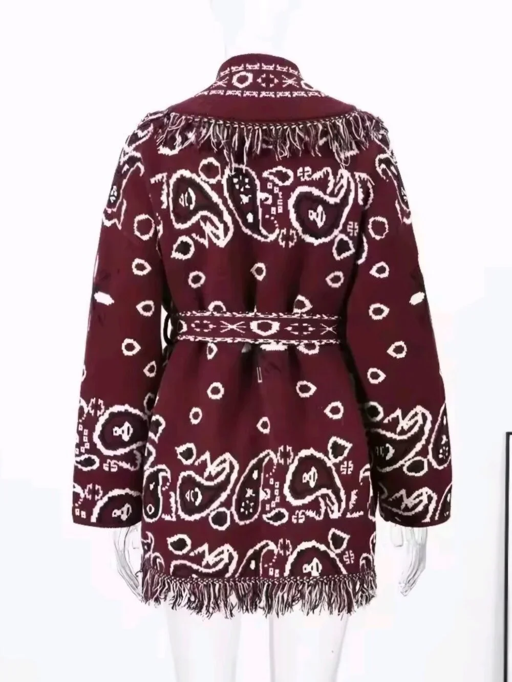 Autumn Fashion Tassel Autumn Women Jacquard Knit Cardigan Loose Long Sleeve Belt